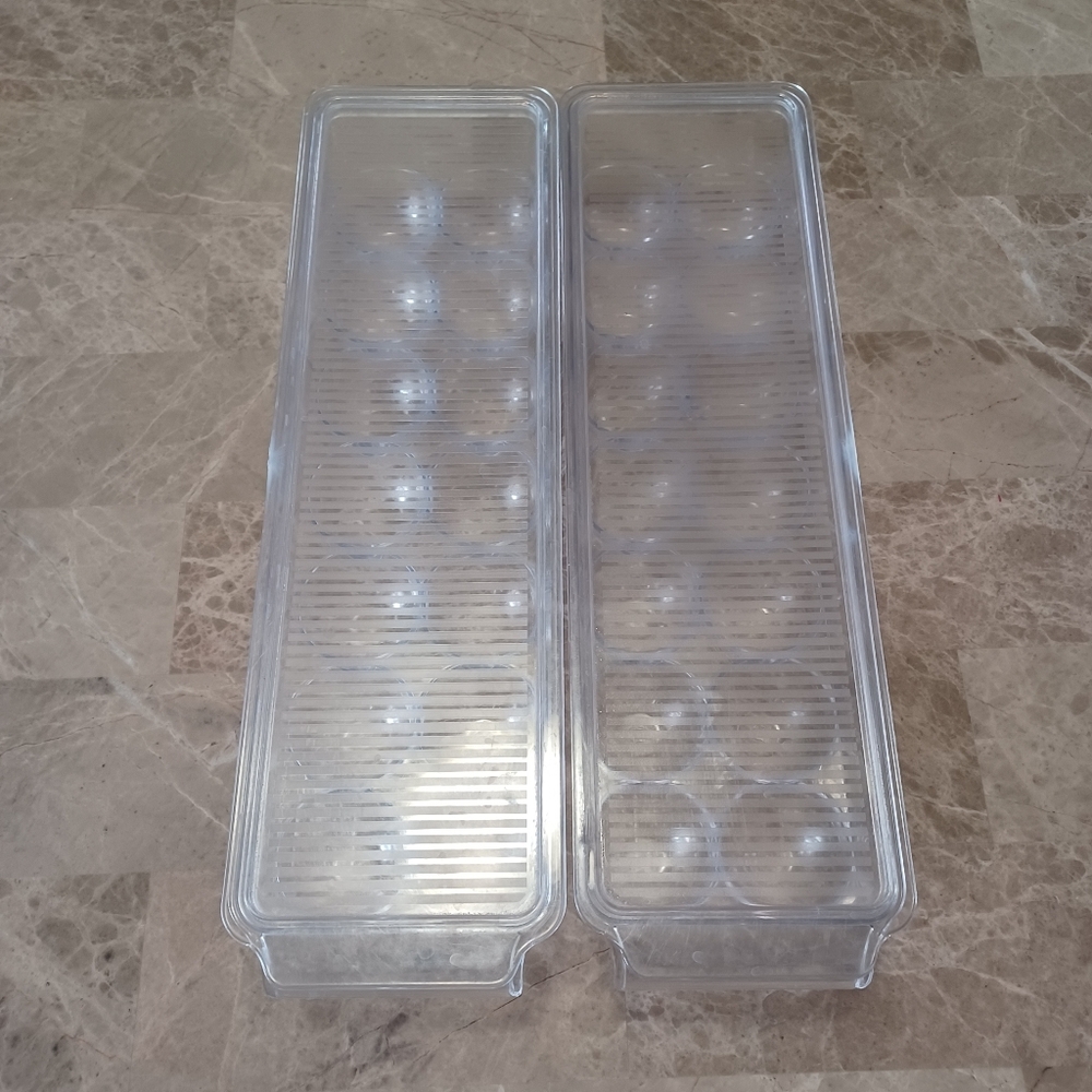 Set Of 2 Acrylic Plastic Clear Egg Storage Containers Refrigerator Storage Boxes